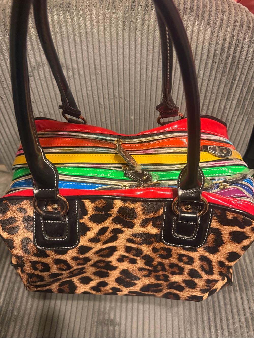 Leopard Print Multi-Color Zipper Tote  Bag